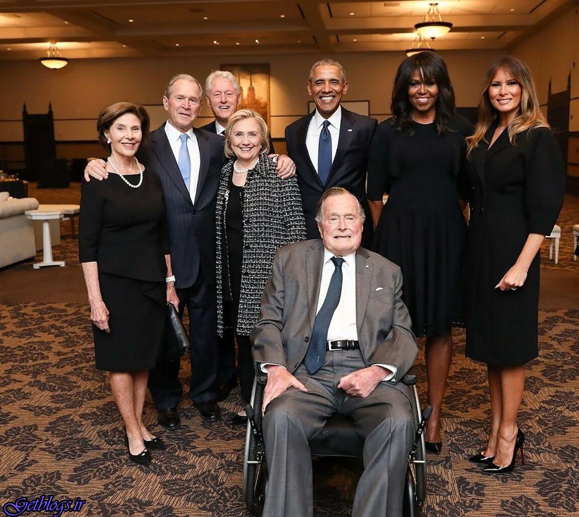 سران فعلی و سابق آمریکا و همسران آنها در یک مراسم ختم (عکس)