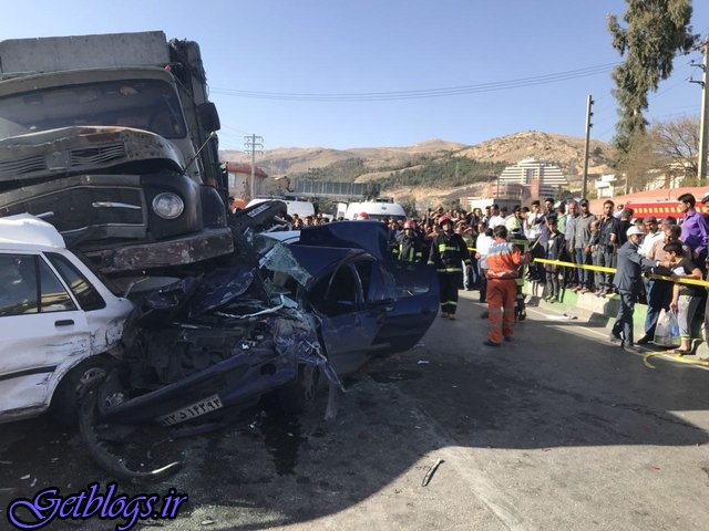 ۱۵ کشته و مصدوم در تصادف ۵ ماشین در اتوبان کرج - قزوین