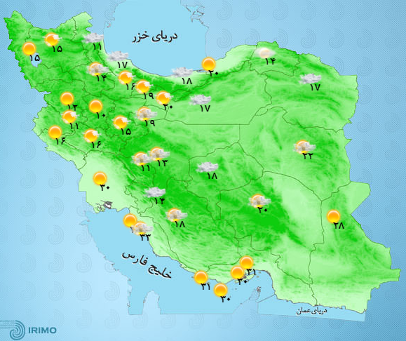 جدول ، پیش بینی بارش باران و وزش باد در بعضی مناطق کشور+ پایتخت کشور عزیزمان ایران نیمه ابری